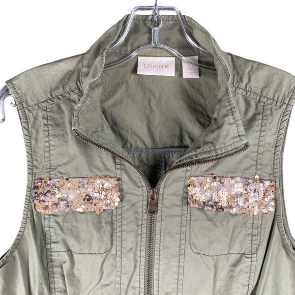 Chicos Womens Vest 0/S Green Office Work Career Sequin Capsule Everyday Minimal - Picture 3 of 13